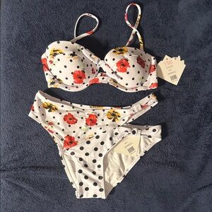 YMI White Bikini with Red and Yellow Floral Polka Dots
